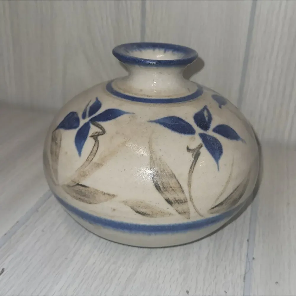 Vintage Handmade Floral Art Pottery Stoneware Flower Vase Heritage Boho